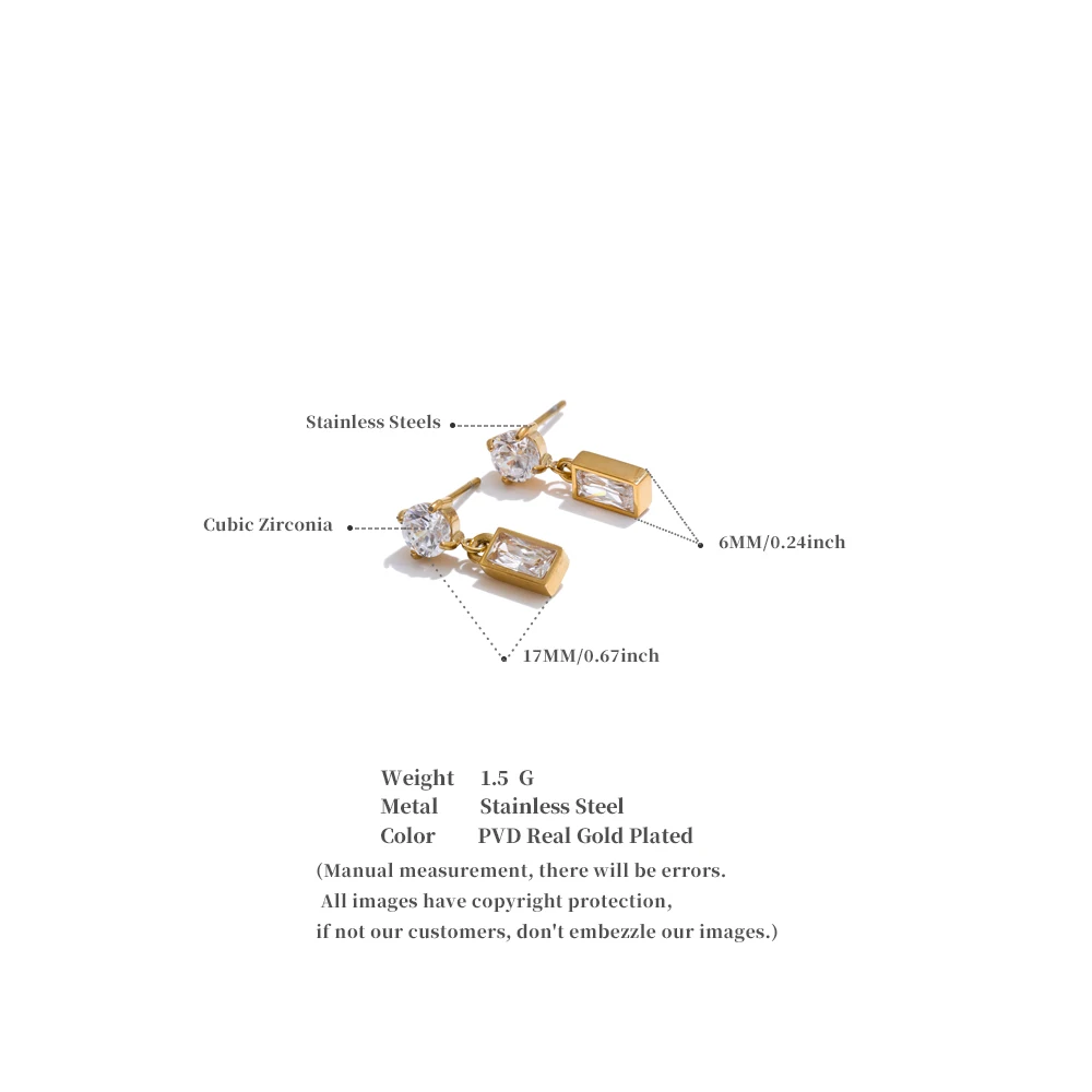 Yhpup High-Grade AAA Cubic Zirconia Rectangle Drop Earrings 2025 Stainless Steel Delicate Korean Style Daily Jewelry Gift