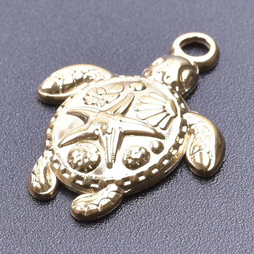 9pcs No Fade Golden Marine Series Conch Starfish Seahorse Animal Pendant Fish Tail Crab  Koi Lovable Stainless Steel Pendants view 4