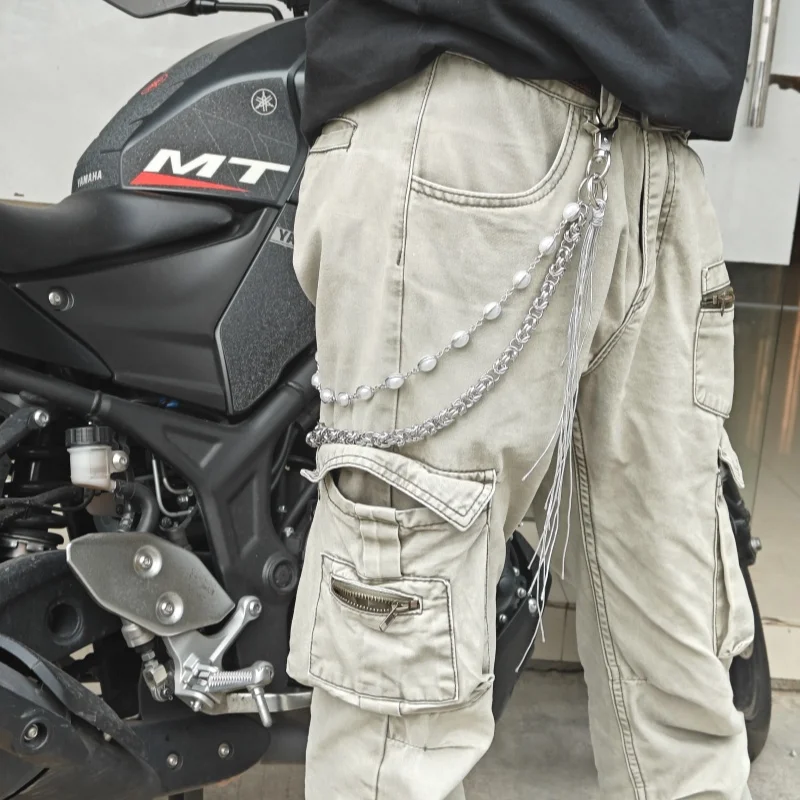 

Original Tassels Silver Bead Double-Layer Pants Chain Fashionable Men And Women One's Waist Accessories Hip Hop Key Chain