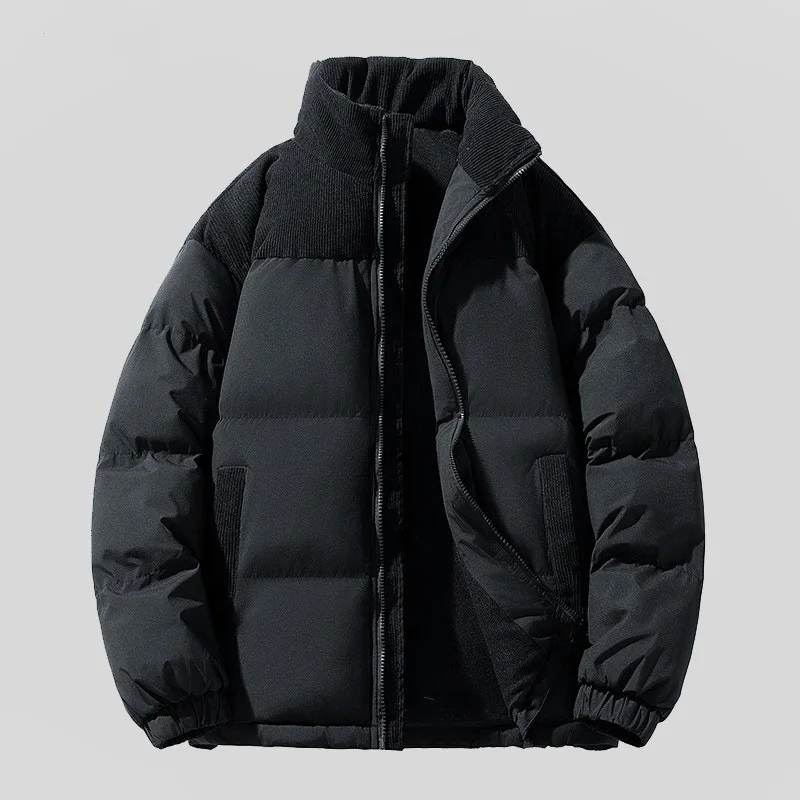 

Зимний мужской пуховик, утепленный контрастный цвет, лоскутное свободное мужское пальто с воротником-стойкой и длинным рукавом на молнии, теплая мужская верхняя одежда