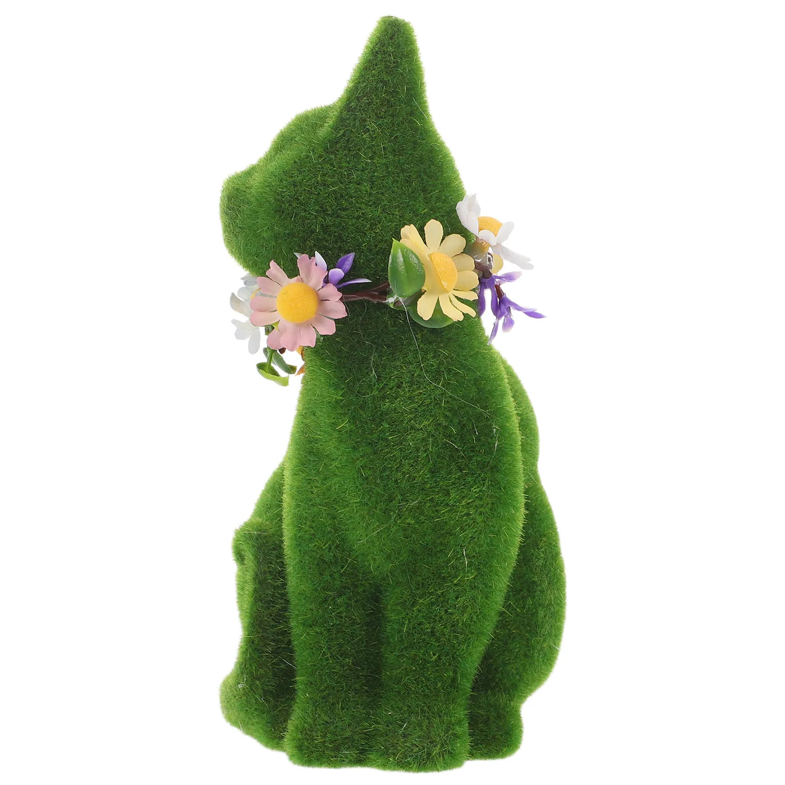 Artificial Moss Green Flocked Cat Statue Easter Garden Cat Decoration Realistic Flocking Kitten Ornament for Outdoor Yard Patio