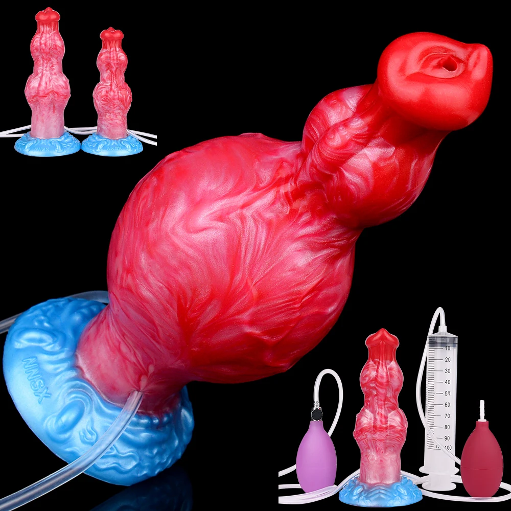 SXXY Inflatable Squirting Wolf Dildo with Two Knot Penis Ejaculation Vaginal Massage for Women Anal Plug Unisex Adult Sex Toys