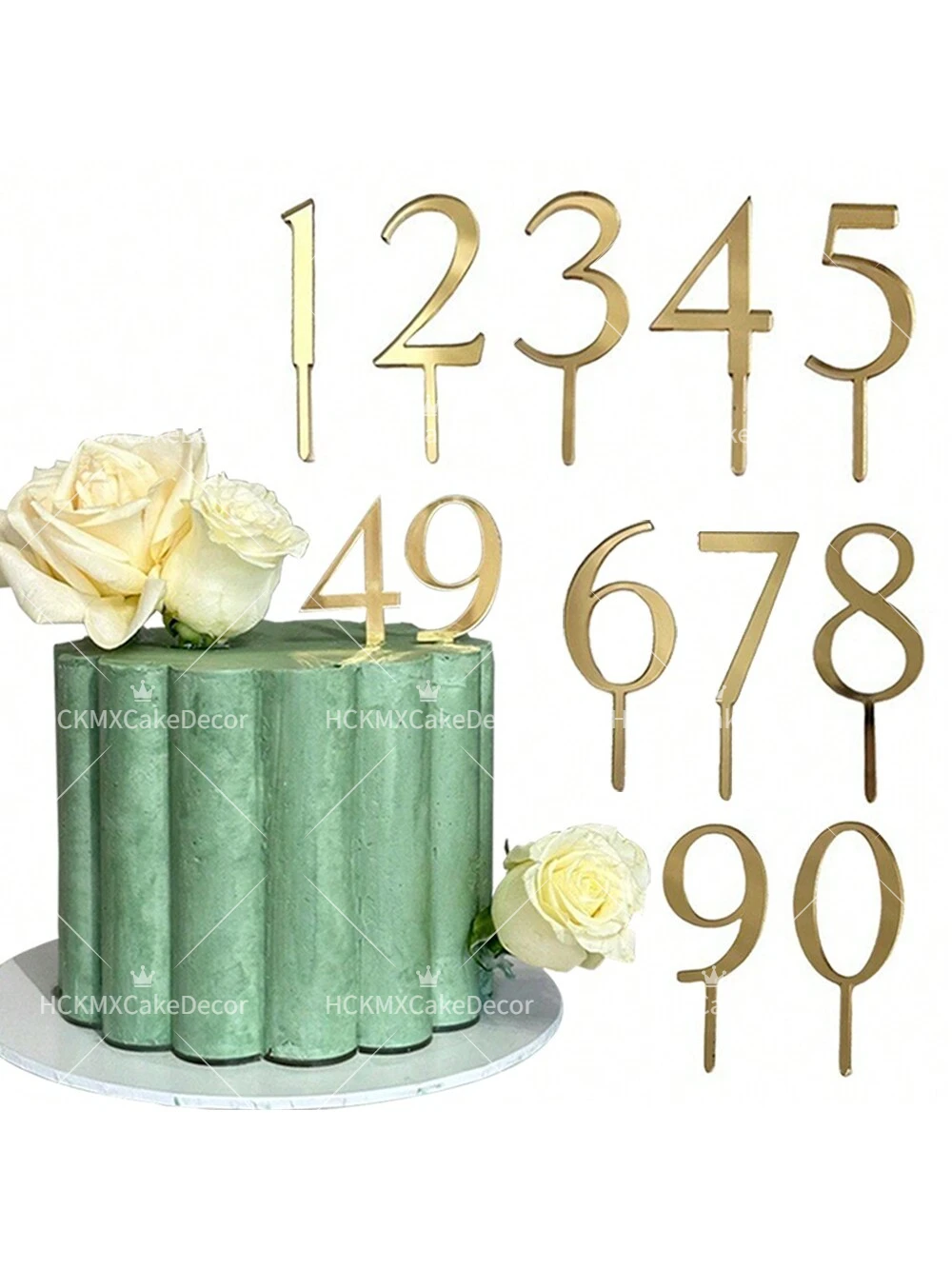 10 Stück/1 Set Gold Silber Acryl Nummer 0-9 Tortendekoration für Geburtstag Hochzeit Jubiläum Party Kuchen-Deko Zubehör – Detail 1