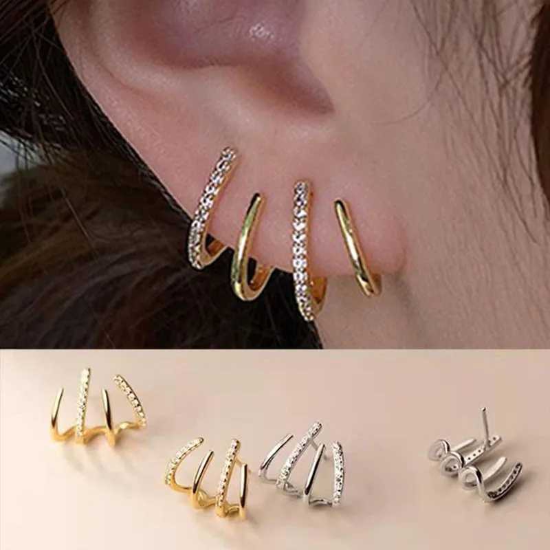 Trendy Geometric Crystal Earrings For Women Jewelry One Ear Hole Four Effects Earings Gold Silver Color Stud Earrings 2026 New