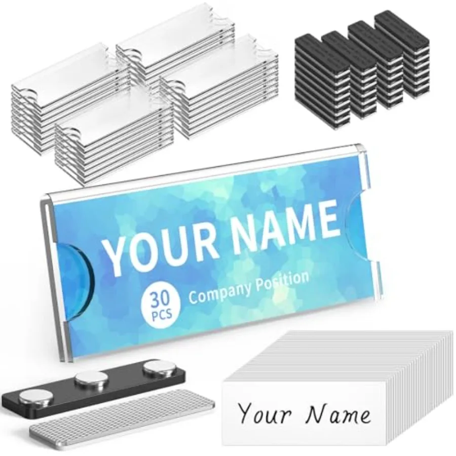 

Набор магнитных именных бейджей: магнитные держатели для бейджей, прозрачные акриловые держатели для имен с клейкой лентой для бизнеса, офиса, школы