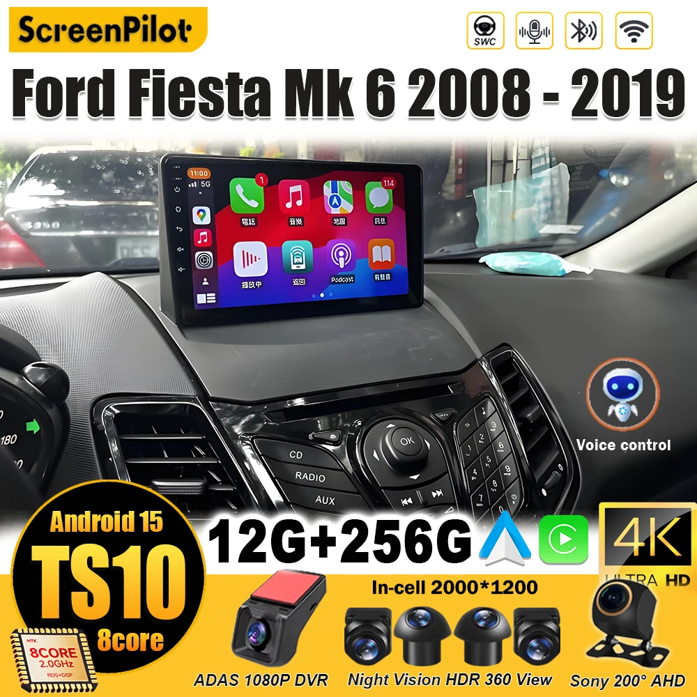 

Android 15 для Ford Fiesta Mk 6 2008-2019 Bluetooth Mirror Link Стерео головное устройство Мультимедийный видеоплеер 8-ядерный 2 din Carplay