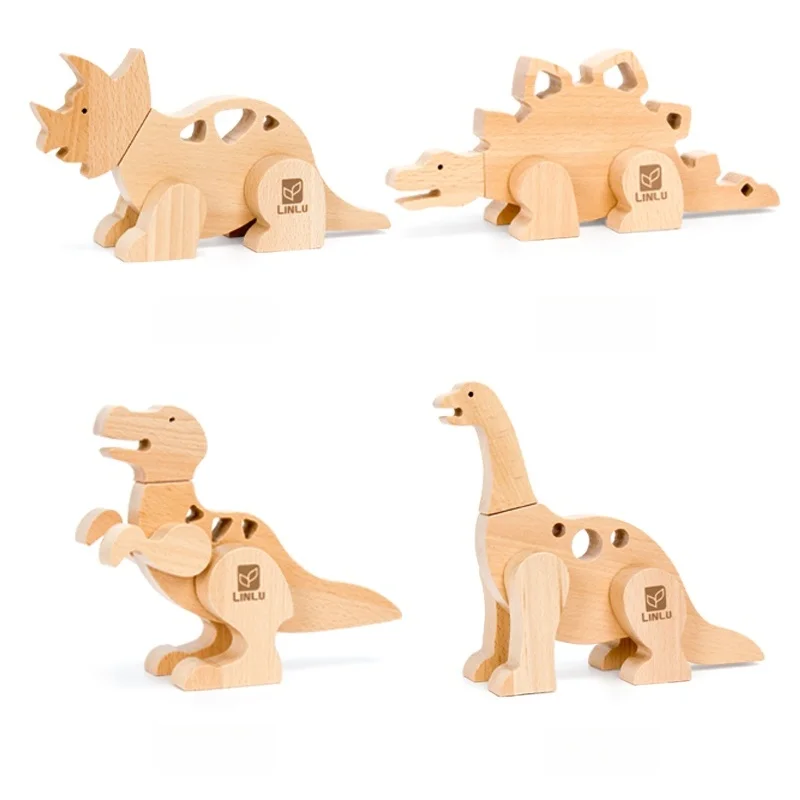 Wooden Dinosaur Cartoon Puzzle Children Montessori Toy Building Blocks for Kids Early Education Birthday Gift Magnetic Assembly