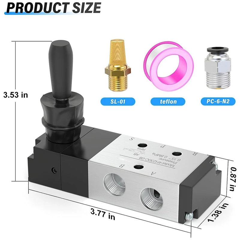 1/4Inch NPT 5 Way 3 Position Air Hand Lever Operated Valve Pneumatic Solenoid Valve Manual Control Push-Pull 4H230C-08