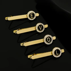 26 Letters Capital Initial A-D-G-Z Tie Clip With Crystal Around Pattern Golden Color For Men Boys Business Formal Jewelry Gift