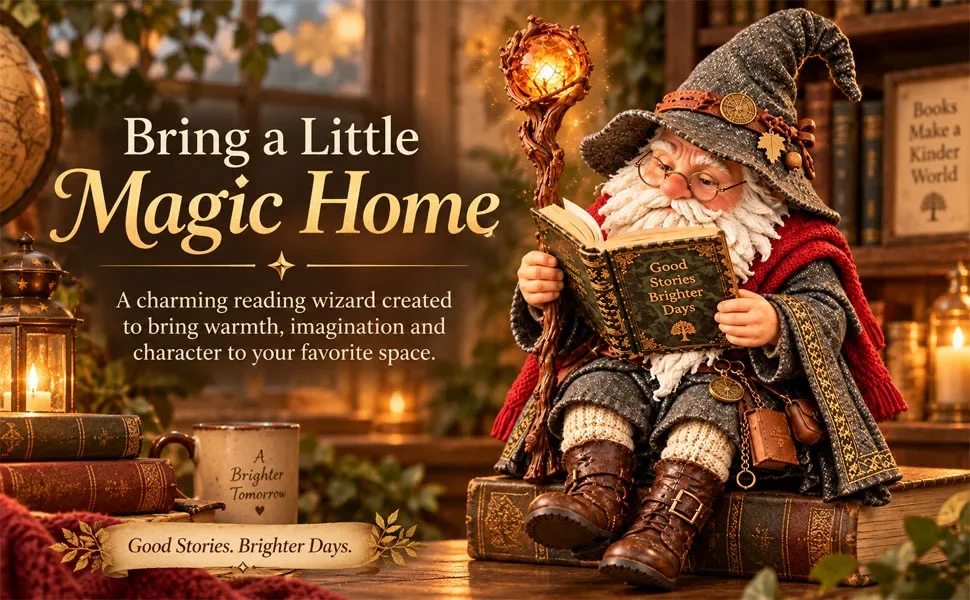 Creative The Wandering Scholar Gnome – Enchanted Reading Wizard Figurine,Reading Gnome Book Lover Decor, Fantasy Wizard Statue