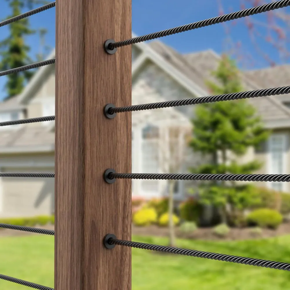 45 Stück schwarze Edelstahl-Schutzhüllen für 1/8 Zoll 5/32 Zoll 3/16 Zoll Deck-Kabelgeländer für Holz-/Verbundpfosten