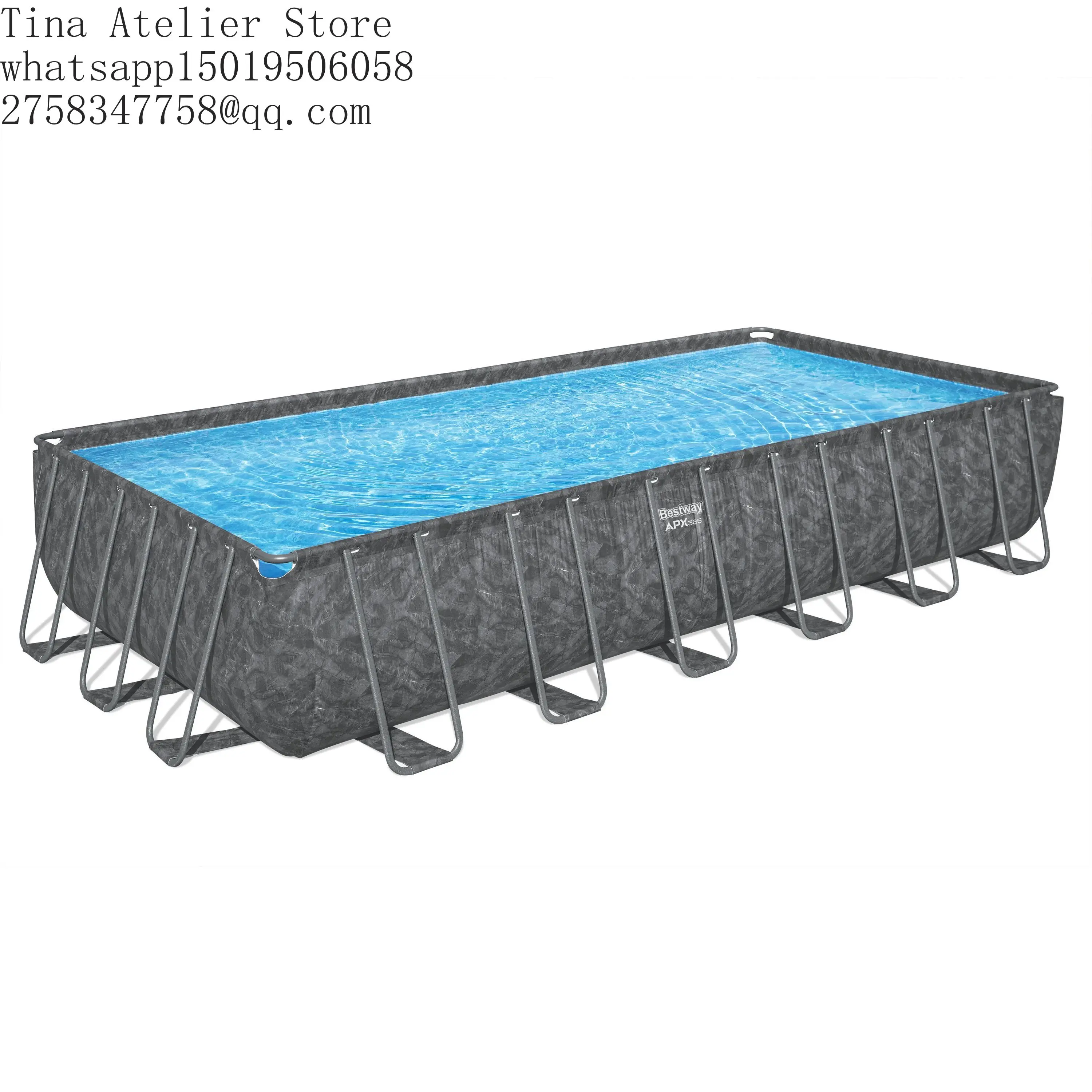 Bestwa=y 561KG 7.32m X 3.66m X 1.32m Rectangular Pool Set Luxur=y Family Above Ground Large Iron Pool Swimming Outdoor