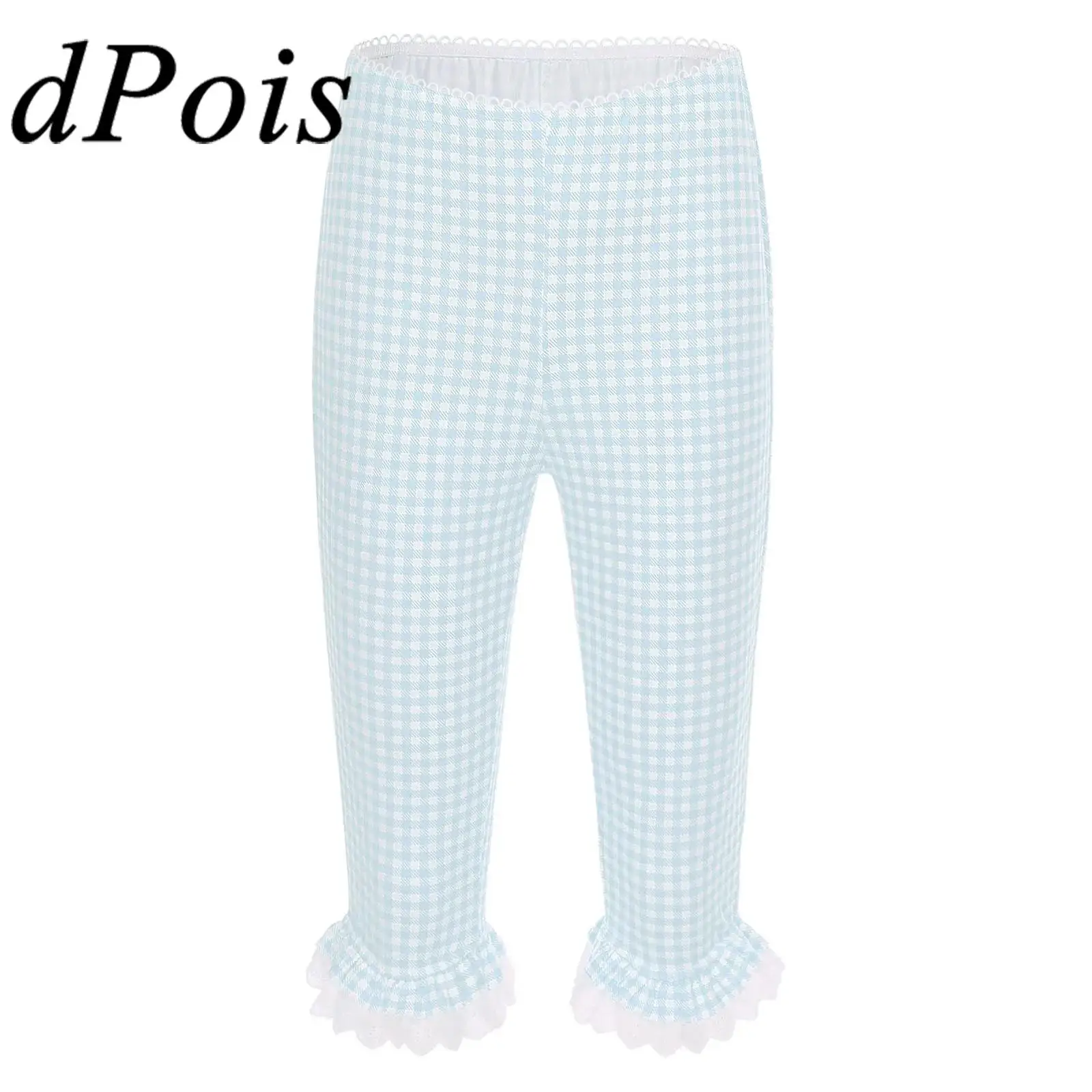 

Women Shorts Stylish Plaid Ruffled Lace Patchwork Elastic Waistband Tight Pants Trousers Crop Pants Woman Summer Clothes