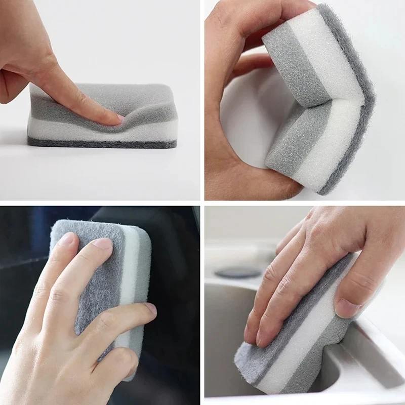 5/10Pcs Home Double-sided Sponge Wipe Gray Dirt-resistant Scouring Pad Kitchen Stain Sponge Wipe Professional Cleaning Supplies image 5