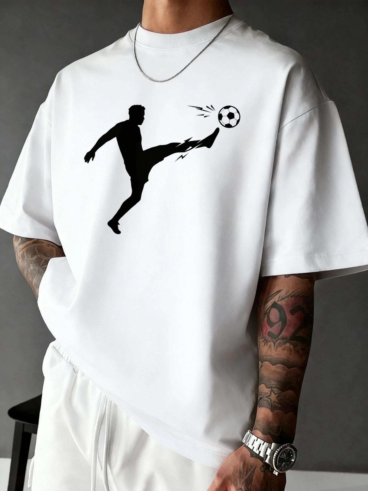 Men's Football Player Print T-Shirt 100% Cotton High Quality Loose Casual Streetwear Short Sleeve Summer Sports Tee