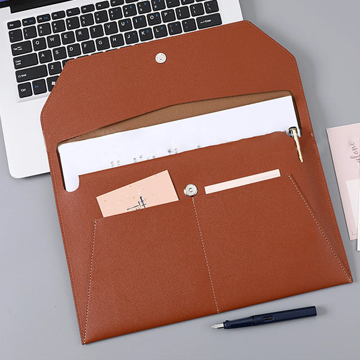 Leather document pouch A6 envelope folder quality PU leather document pouch female file organizer pouch