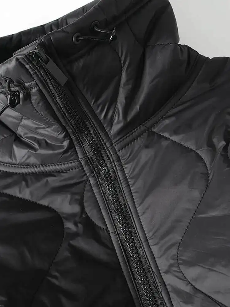 Warm Cotton Jacket with Stand Collar  Pattern Stitching Half Zip Design Thickened Winter Outerwear for Youth Casual Wear