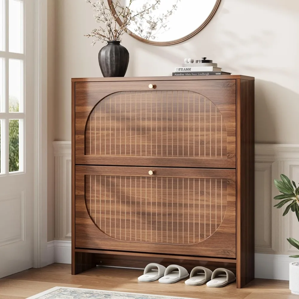 

Arch-Chic Shoe Cabinet, Modern Mid-Century Shoe Storage Cabinet with Fluted, Narrow Shoe Rack with, Customized