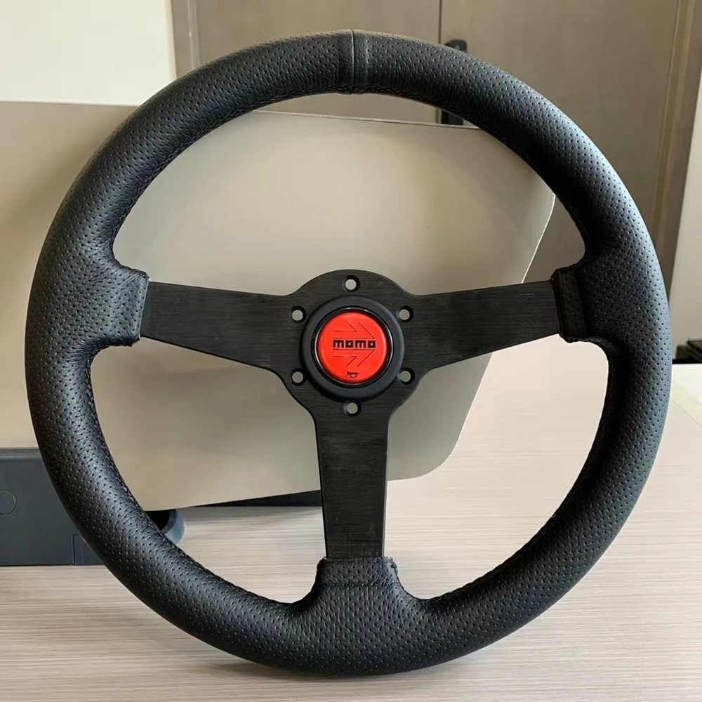 Flat 13Inch JDM Real Leather MOMO Steering Wheel Car Rally Racing JDM Drift MOMO Steering Wheel Volantes For VW HONDA TOYOTA BMW