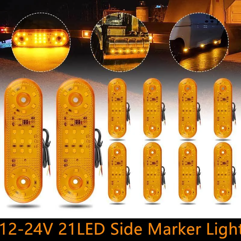 10PCS Waterproof 21LED Car Trailer Side Marker Winding lamp Side Marker Trailer Lamp for 12V-24V vans buses pickups tail light