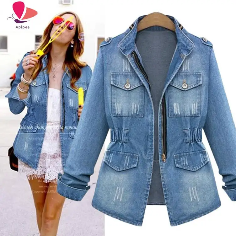 

5XL Women Cowboy Coats Winter Long Sleeve Zipper Denim Jacket Lady Jeans Outwear Coat Windbreaker Female Streetwear