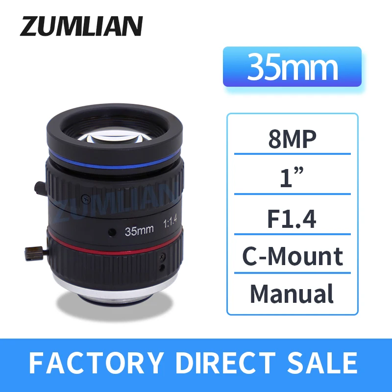 

ZUMLIAN Intelligent Transportation Lens 35mm C-Mount Manual FA/CCTV 8MP 1" Aperture F1.4 ITS Electronic Police Traffic Camera