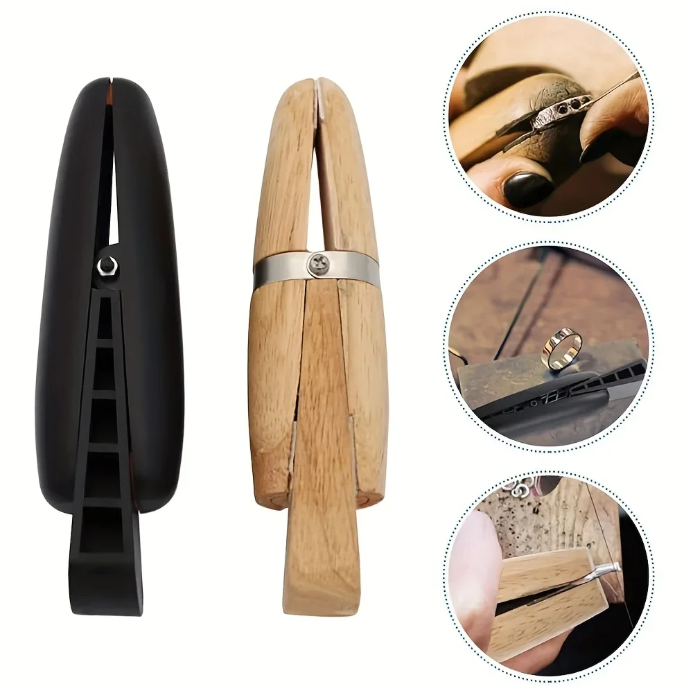Durable Wooden Ring Clamp for Jewelry Making Inlay Carving Repair with Leather Jaws Essential Hand Tool for Jewelers