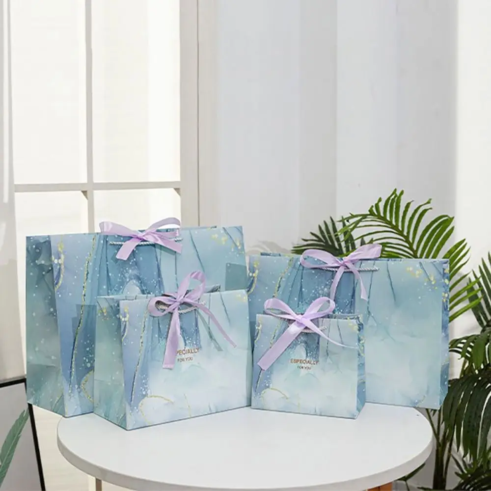 Creative Multi-size Marble Printing Gift Bag Blue Purple Marble Pattern Handhold Tote Luxury Large Capacity Paper Bag