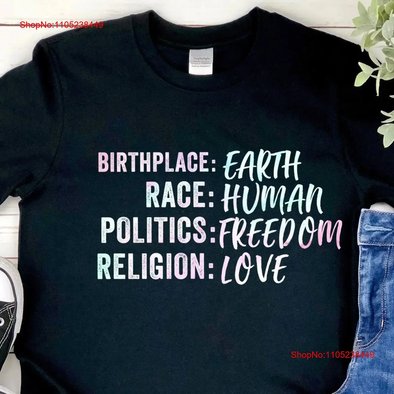 T-shirt Naissance Terre Race Humain Politique Liberté Religion Amour Anti-discrimination raciale Humanité Empathie Paix Cadeau