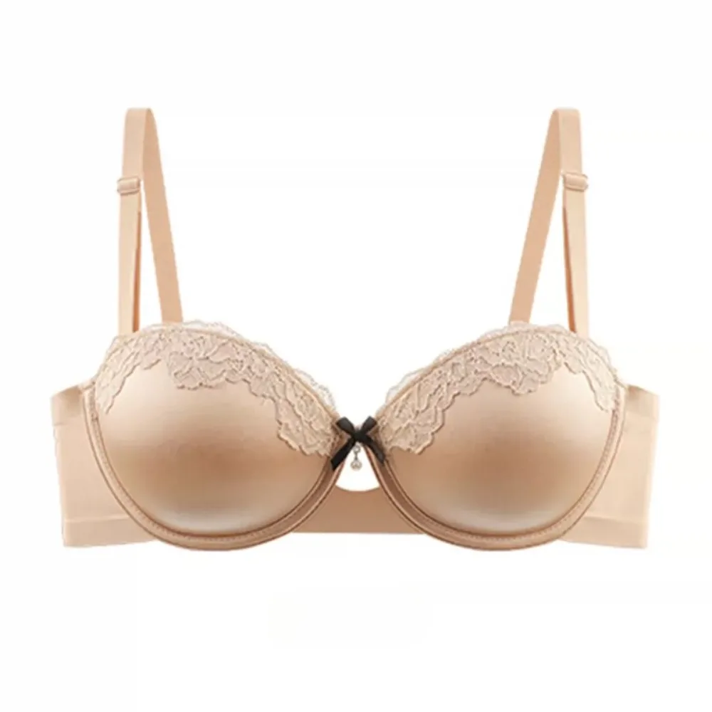 BANERDANNI Leopard Lace Bra Women French Style Breathable Lightweight Padded Push‑Up Bra For Small Bust No Empty Cup 32‑38AB