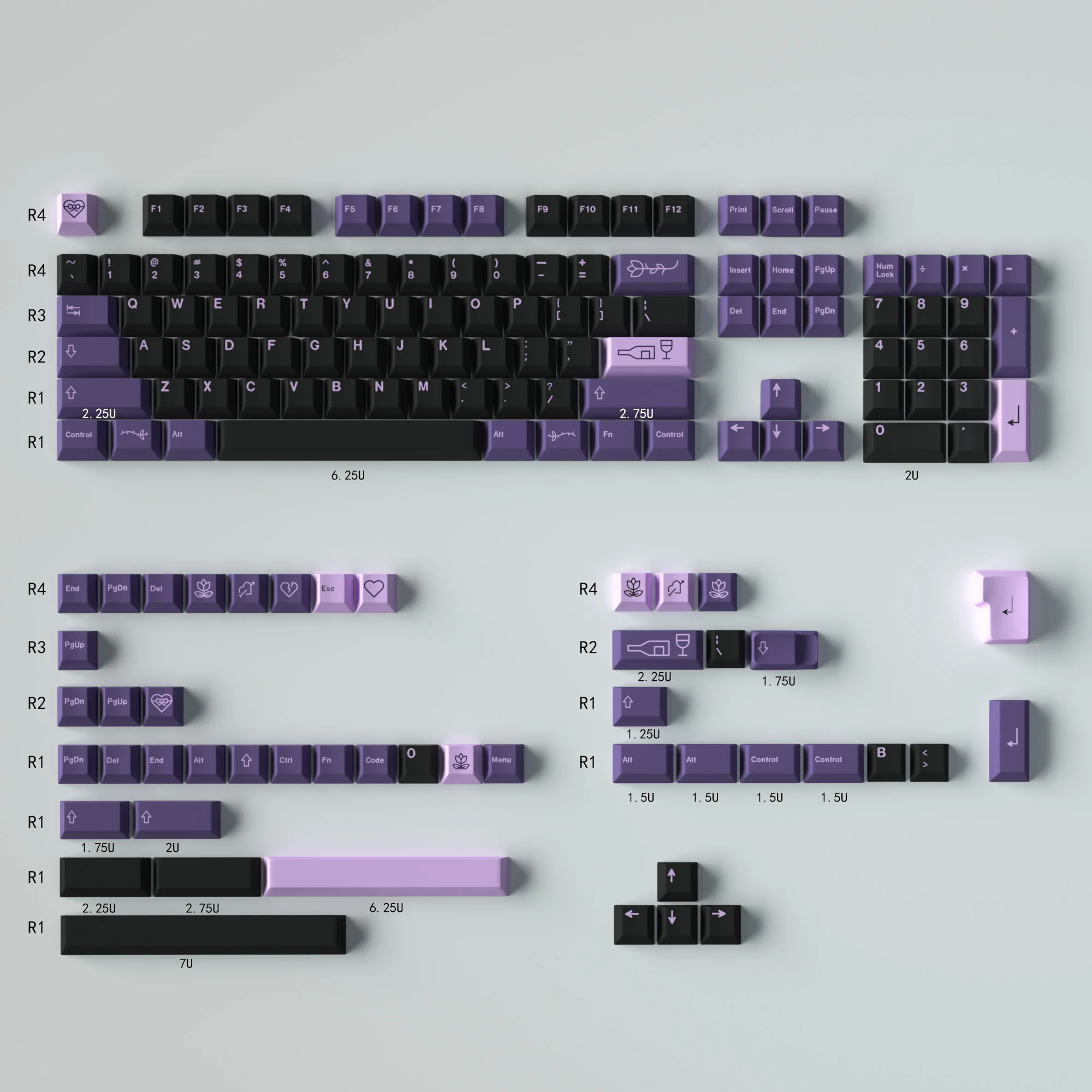 Key caps purple original height PBT sublimation large full set of mechanical keyboard caps