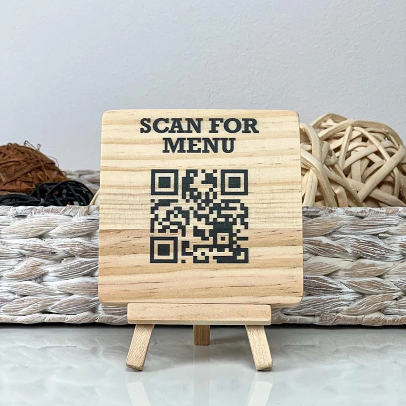 Trendy Durable Wooden QR Code Stand for Bar Menu Display Ideal as Clear Scan to Pay Sign for Daily Business Transactions