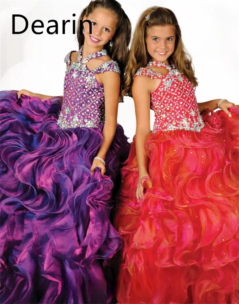 Customized Flower Girl Dress Dearin Halter A-line Floor Length Skirts Fold Draped Es