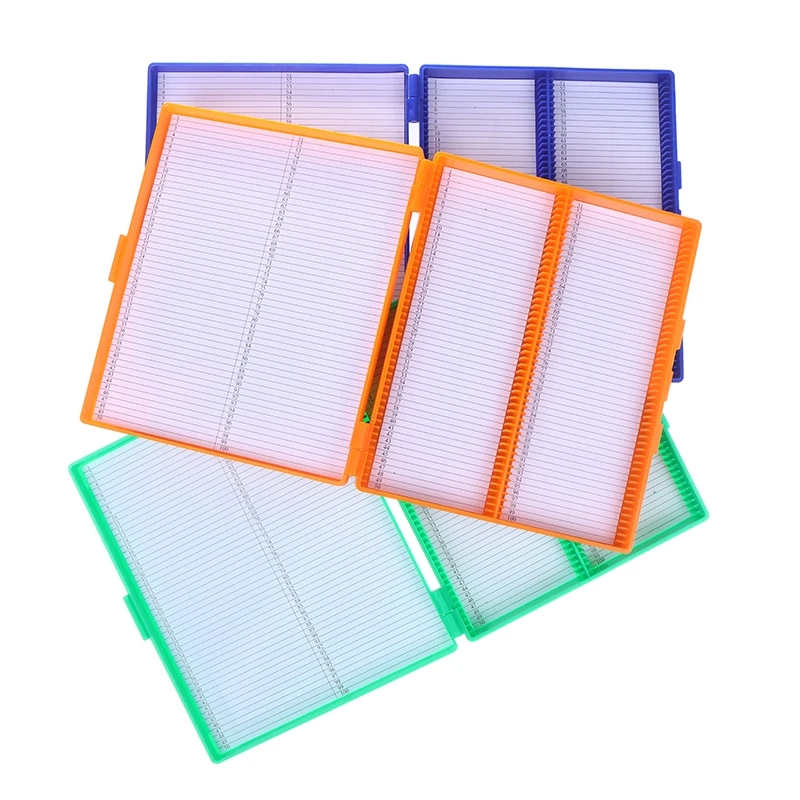 Plastic Rectangle Hold 100 Microslide Slide Microscope Box Laboratory Supplies Material Teaching 4 Colors