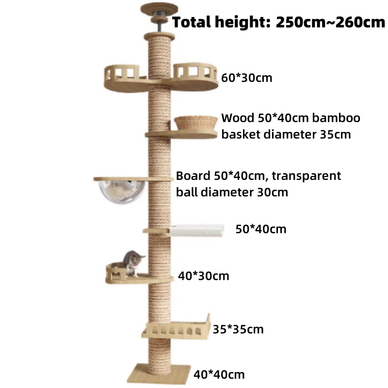 Cat Tree Floor To Ceiling Cat Tower with With Scratching Post Hammock Floor to Ceiling Pet Tree House Pet Furniture Climbing Toy