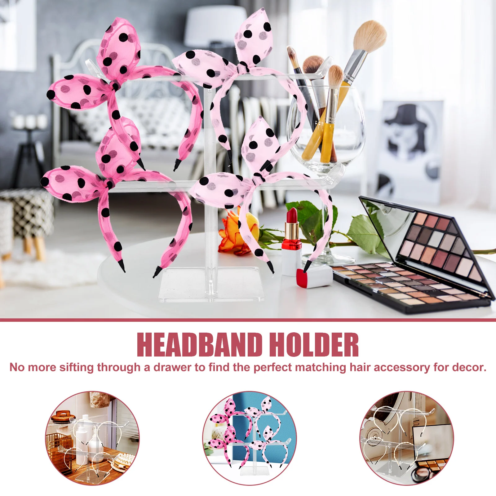 

Double-Layer Hair Accessories Storage Rack Acrylic Headband Holder Organizer Hair Hoops Display Stand Table Headband Display