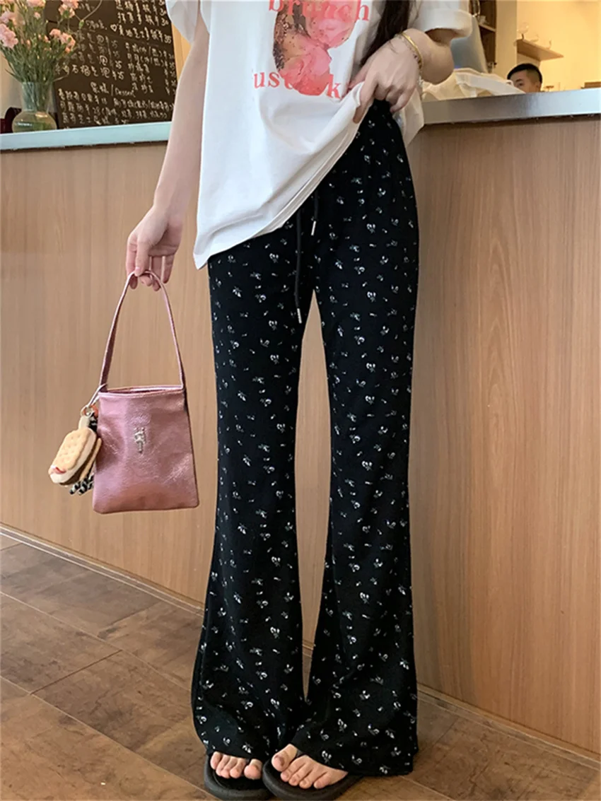 PLAMTEE celana Flare Slim-Fit Flare wanita Chic musim panas pinggang tinggi 2024 Streetwear kasual baru harian longgar Celana kantor wanita Vintage