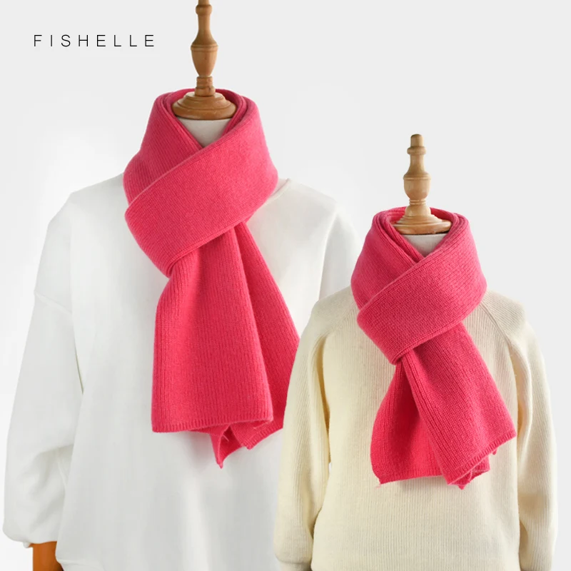 luxury cashmere knitted scarves rose red pink white wool women winter scarf adults warm thick wool scarf kids children