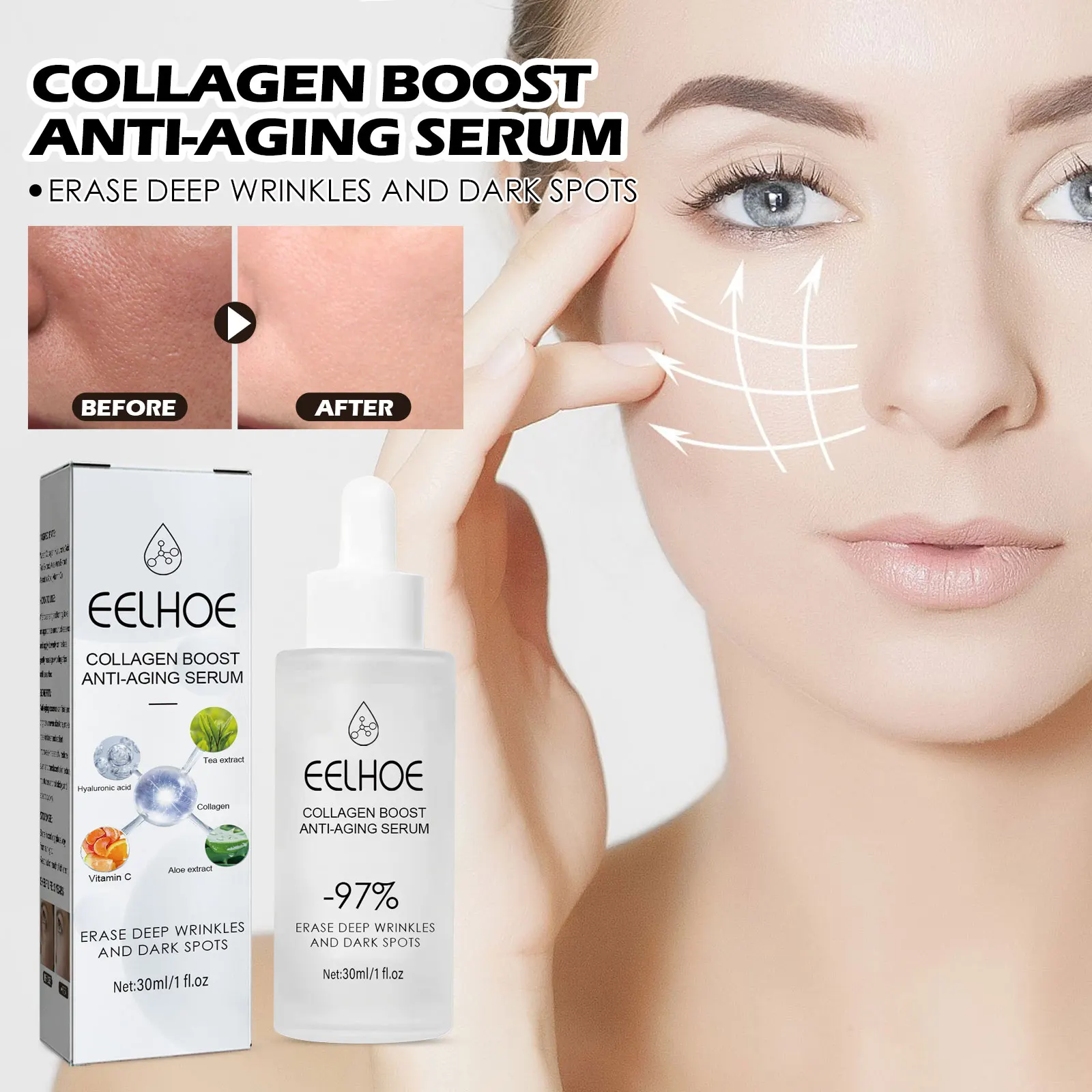 EELHOE Collagen Anti Aging Serum Hyaluronic Acid Wrinkle Removal Moisturize Tightening Lifting Fade Fine Lines Whitening Essence