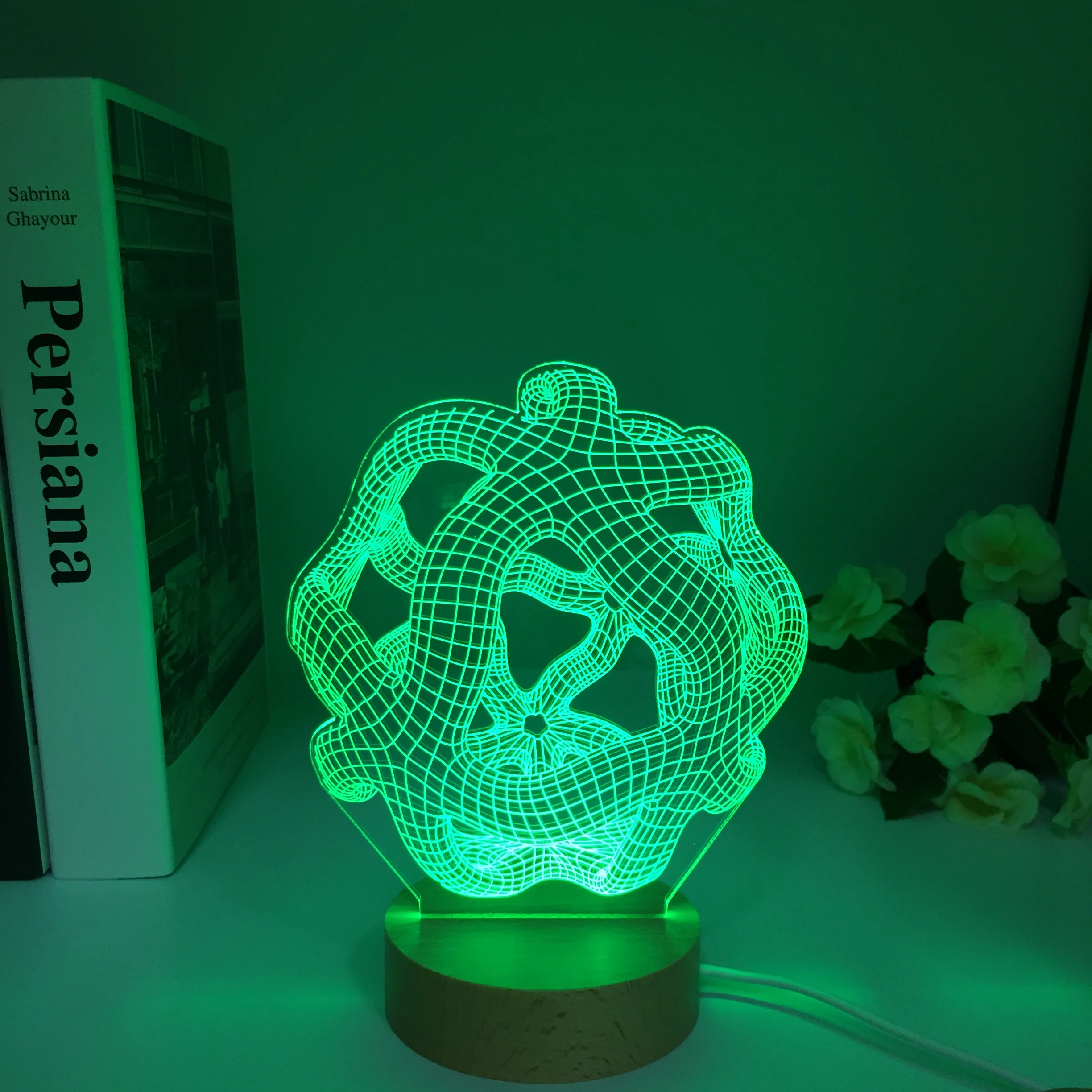 Abstract 3D Illusion Hologram LED Night Lamp for Living Room Decor Baby Bedroom Night Light Wooden Colorful Nightlight Dropship