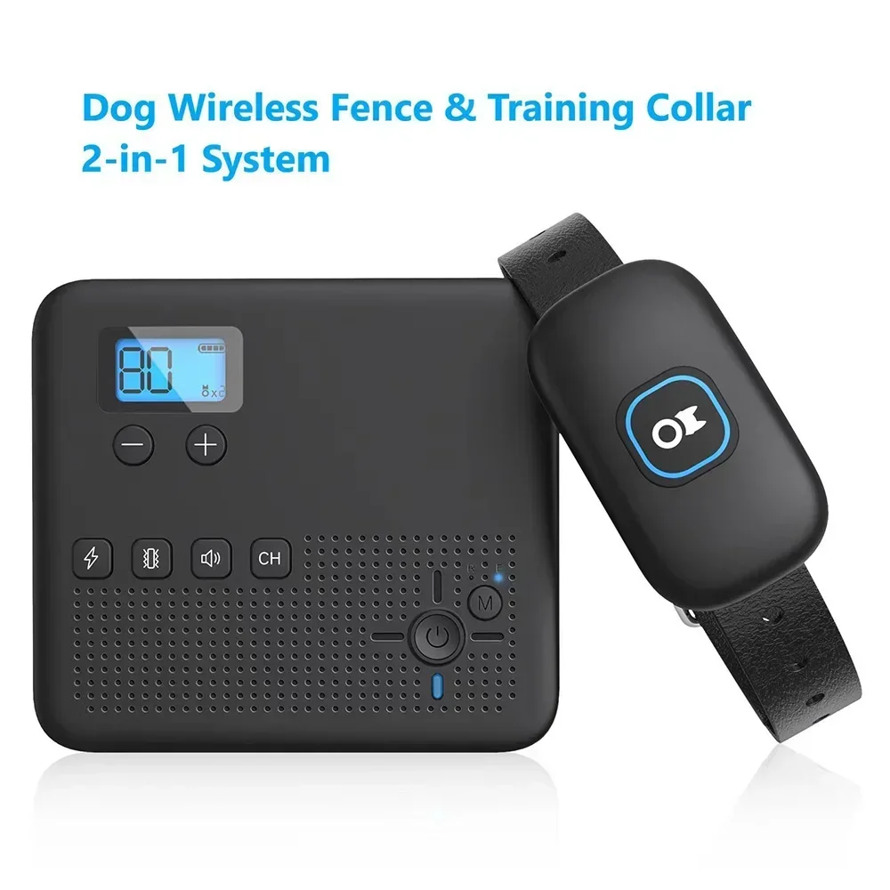 

2 In 1 Electric Pet Wireless Fence, Rechargeable Dog Training Collar, Outdoor Pet Containment System Anti Runaway Up to 3 Dogs