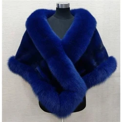 New Autumn and Winter Imitation Mink Fur Fox Fur Cape Versatile Cape Imitation Fur Coat Lady Girl Fashion Party Blue