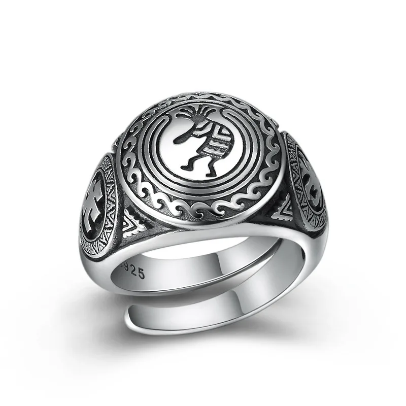 Factory wholesale S925 sterling silver ornament fashion special national style Indian ring trendy Thai silver men's ring view 5