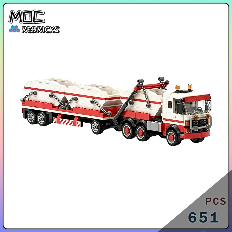 MOC Skip Loader Container Truck with Trailer Building Blocks City Engineering Rubble Skip Vehicle Bricks Toys Gift