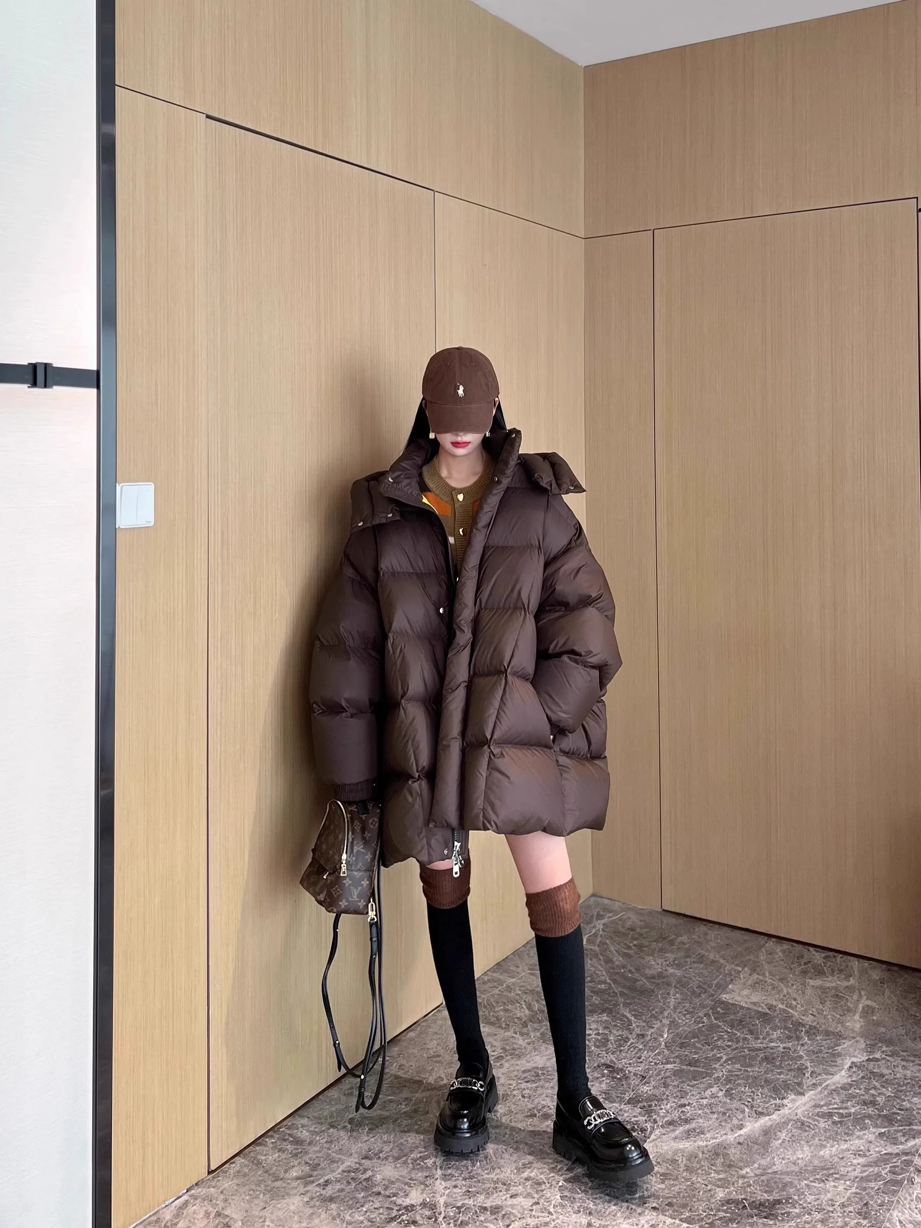 Ele Brown com capuz para baixo Jaet feminino inverno Thiened pão sle casaco sli commute à prova de vento quente longo sve