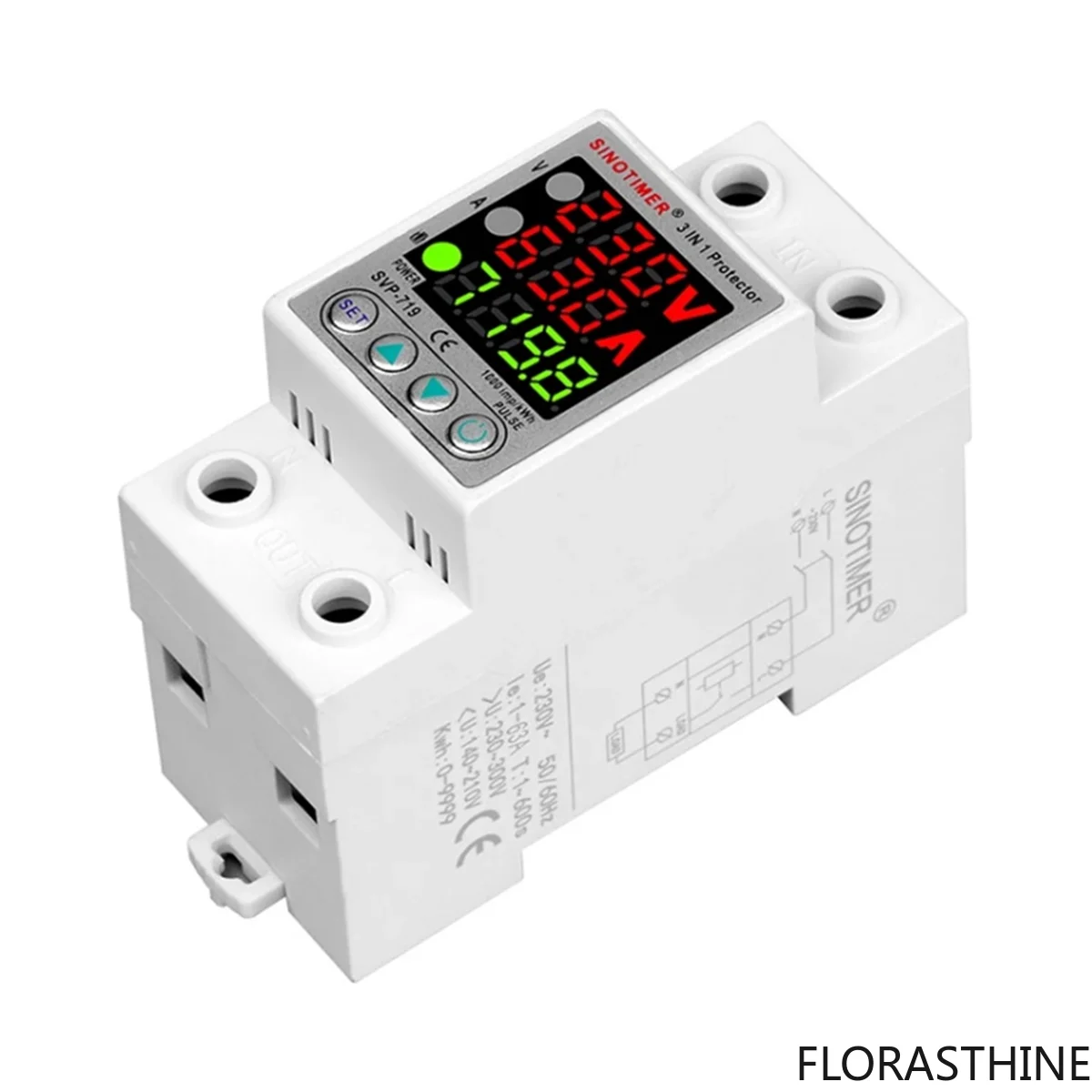 SINOTIMER 220V Adjust Voltage Relay over Under Voltage Protector Current Over Limit Wattm KWH Energy Meter Power Comsumption 40A