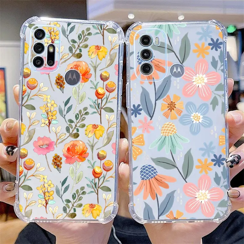 G60 Showy Flowers Transparent Phone Case For Motorola Moto G60 G30 G60S G40F G72 G34 G42 G62 G53 G73 G82 G54 G84 G34 G41 Cover