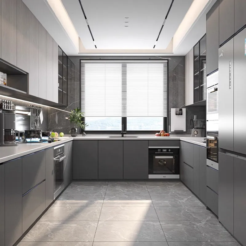 

Cabinet Whole House Custom Open Kitchen Cabinet Integrated Stove Cabinet Rock Slab Countertop