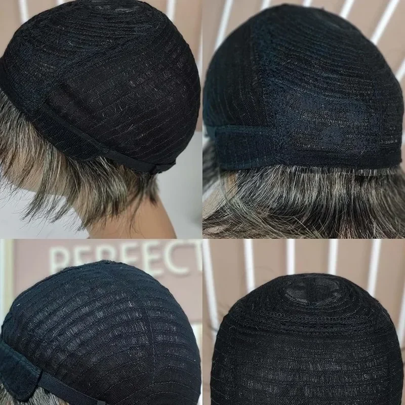 Fotografia 3: Nova Peruca de Cabelo Humano 100% com Corte Pixie, 4 Polegadas, 150% de Densidade, Totalmente Feita à Máquina, Cinza Claro Natural, Curta