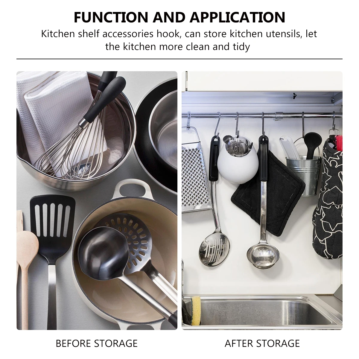 

5 Pcs Kitchen Shelf Utensil Hooks Organizer Rack Storage Holder Stainless Steel